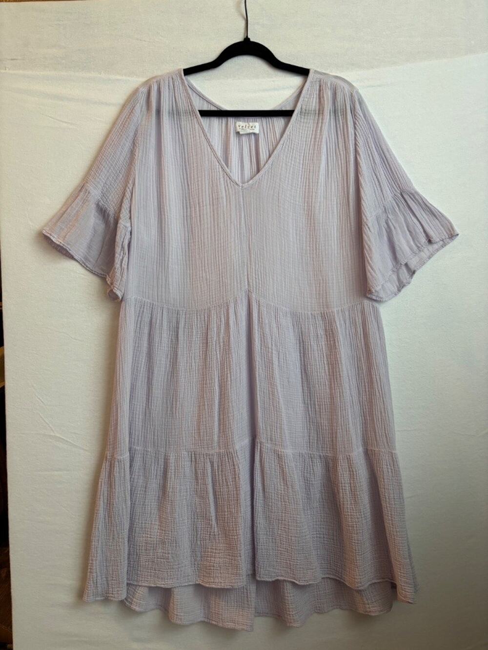 Velvet by Graham & Spencer Tiered‎ Midi Dress Lilac Gauzy Lagenlook Cotton M